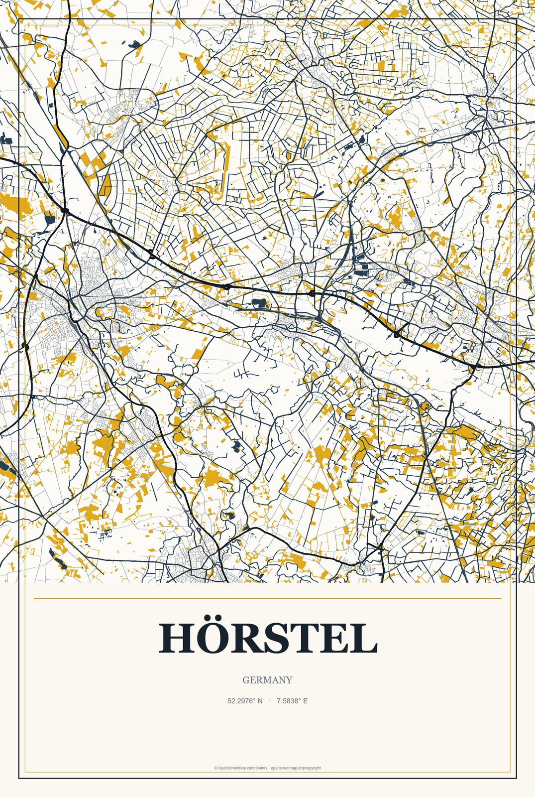 Hörstel, Germany City Map Aluminum Sign in Citrine Modern style