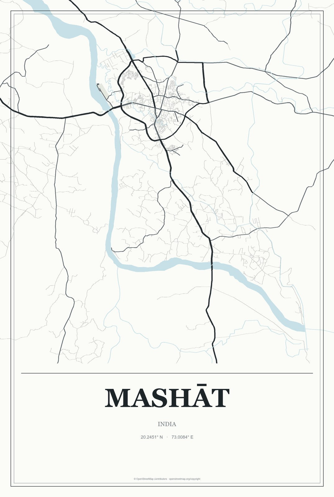 Mashāt, India City Map Aluminum Sign in Gallery Air style