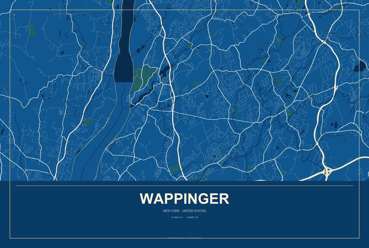 Wappinger, New York City Map Aluminum Sign in Harbor Cobalt style