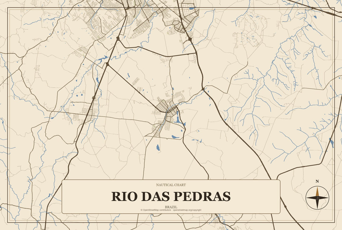 Rio das Pedras, Brazil City Map Aluminum Sign in Heritage Nautical style