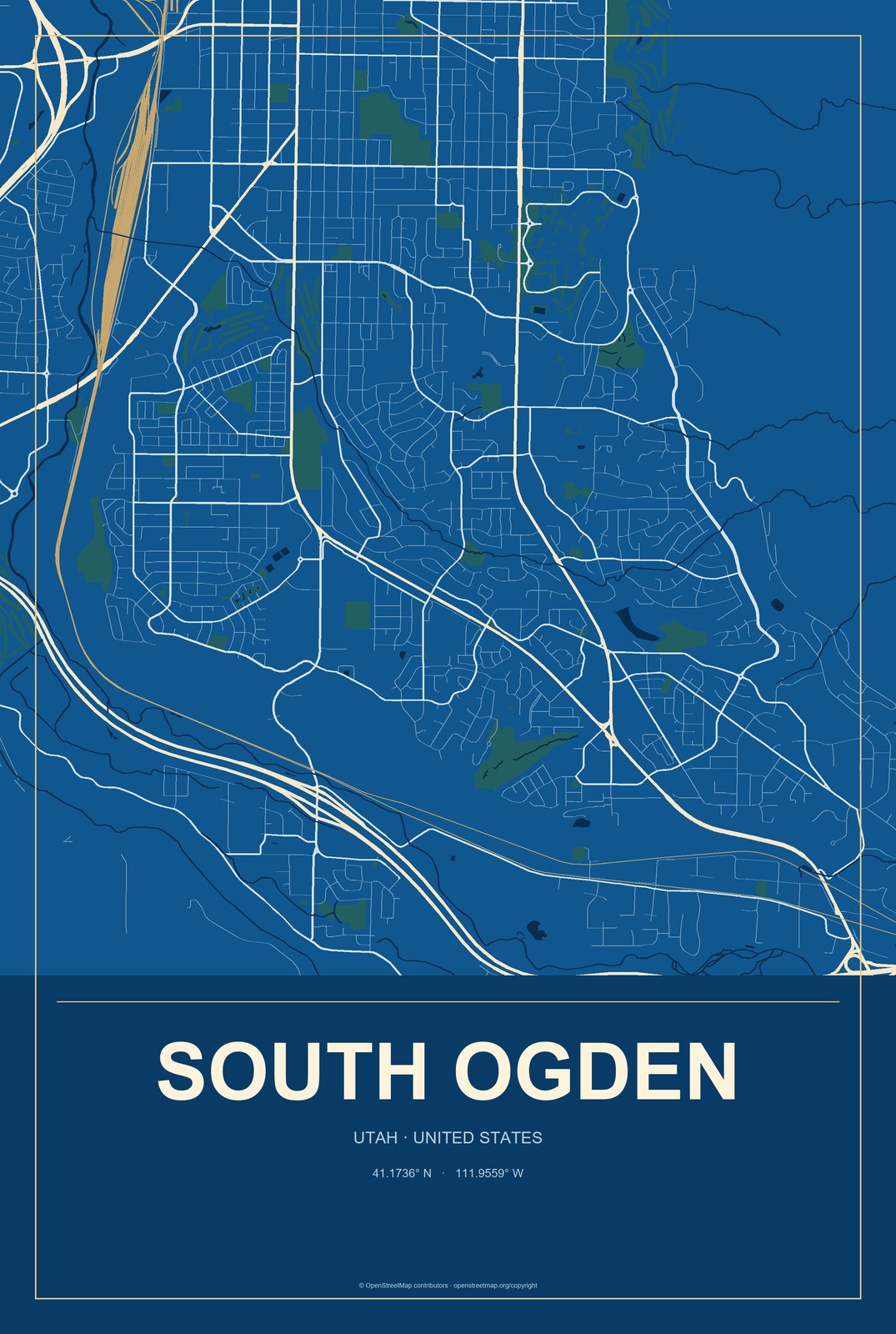 South Ogden, Utah City Map Aluminum Sign in Harbor Cobalt style