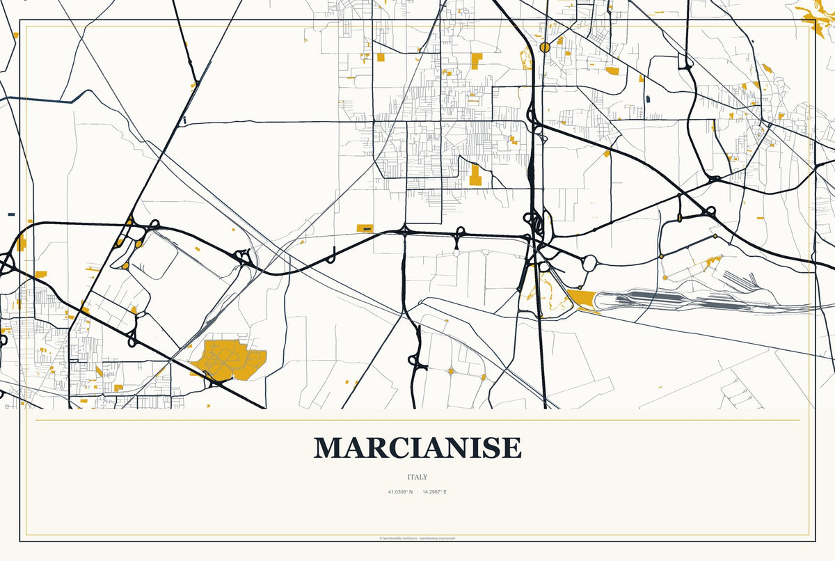 Marcianise, Italy City Map Aluminum Sign in Citrine Modern style
