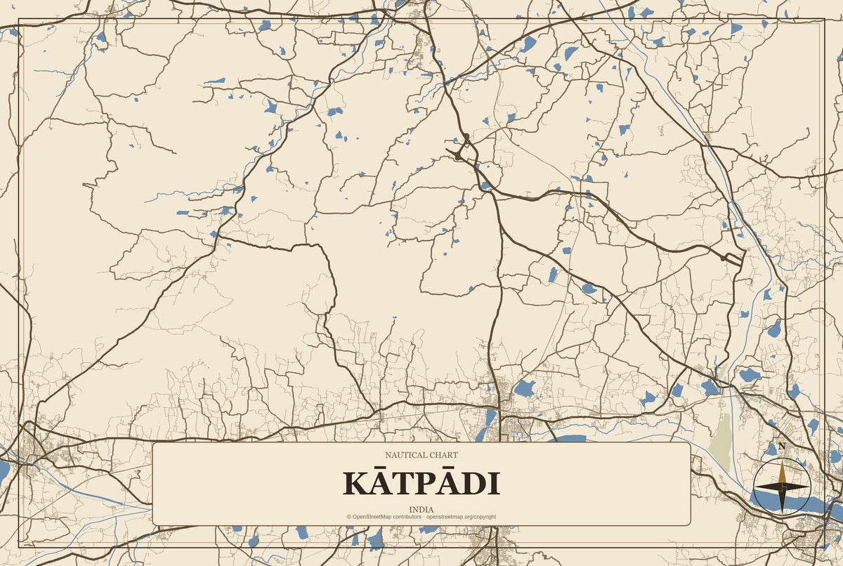 Kātpādi, India City Map Aluminum Sign in Heritage Nautical style