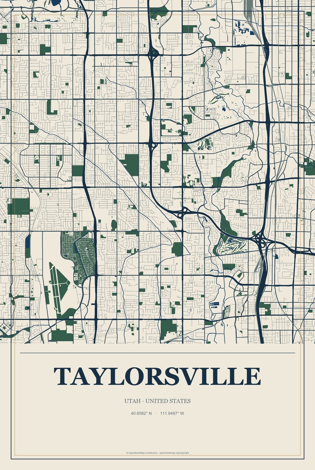 Taylorsville, Utah City Map Aluminum Sign in Coastal Cutout style