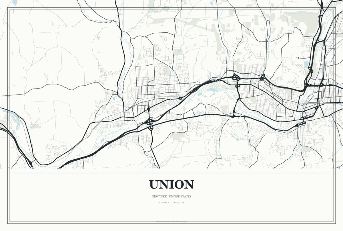 Union, New York City Map Aluminum Sign in Gallery Air style