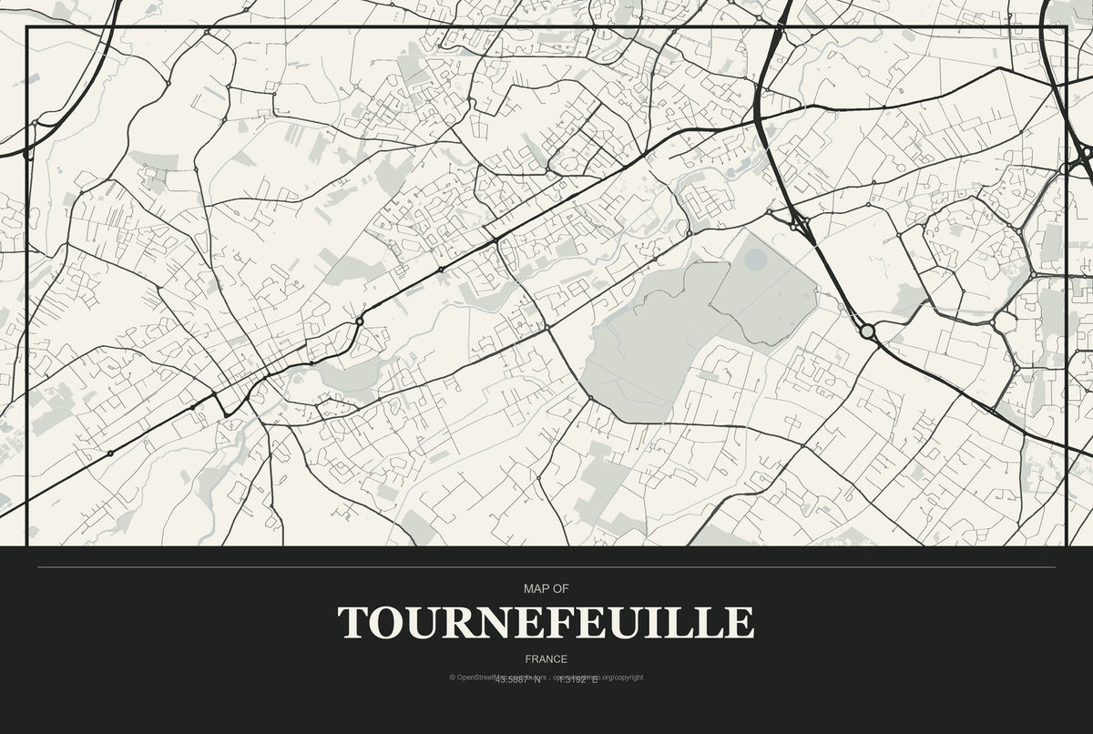 Tournefeuille, France City Map Aluminum Sign in Museum Plaque style
