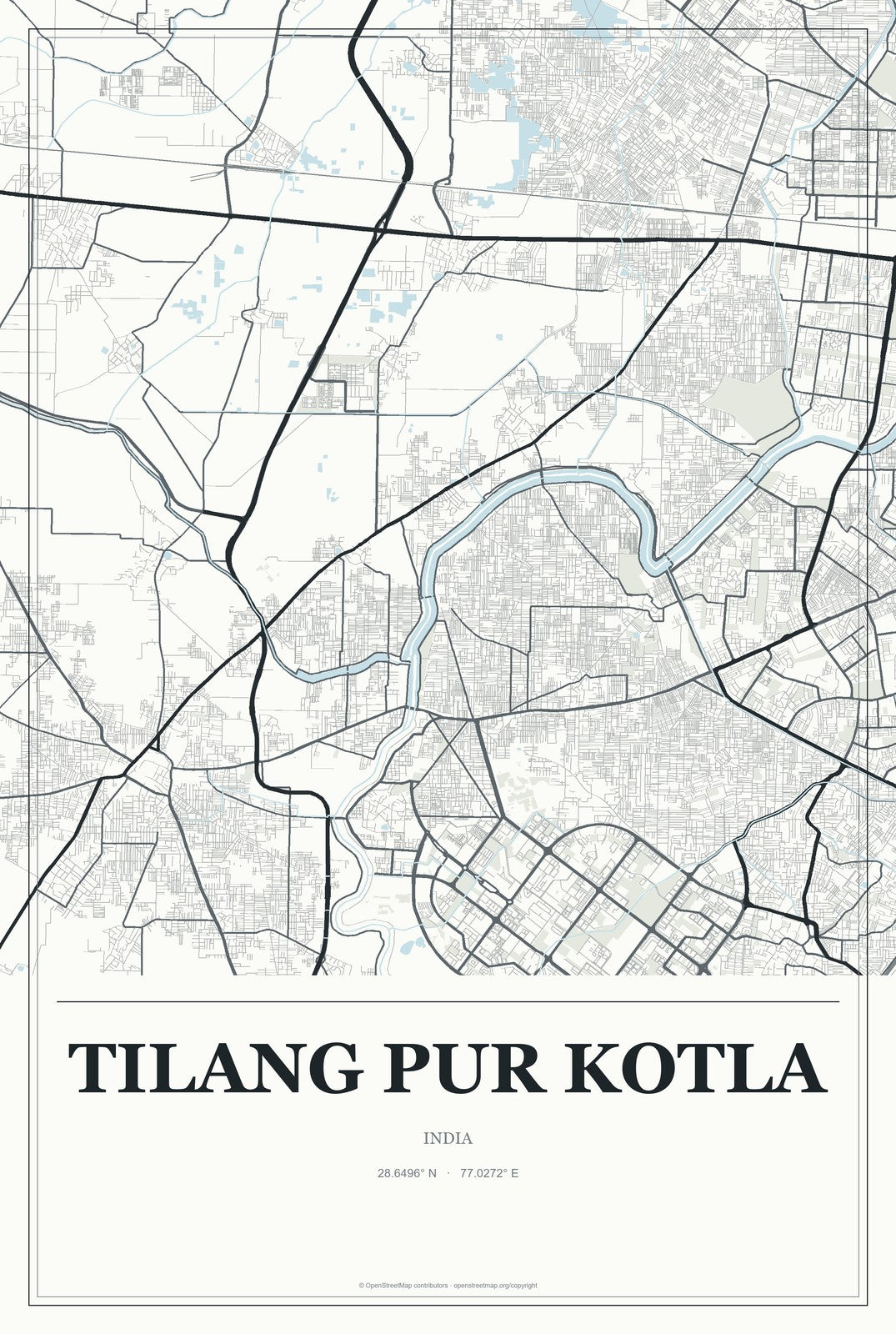 Tilang Pur Kotla, India City Map Aluminum Sign in Gallery Air style
