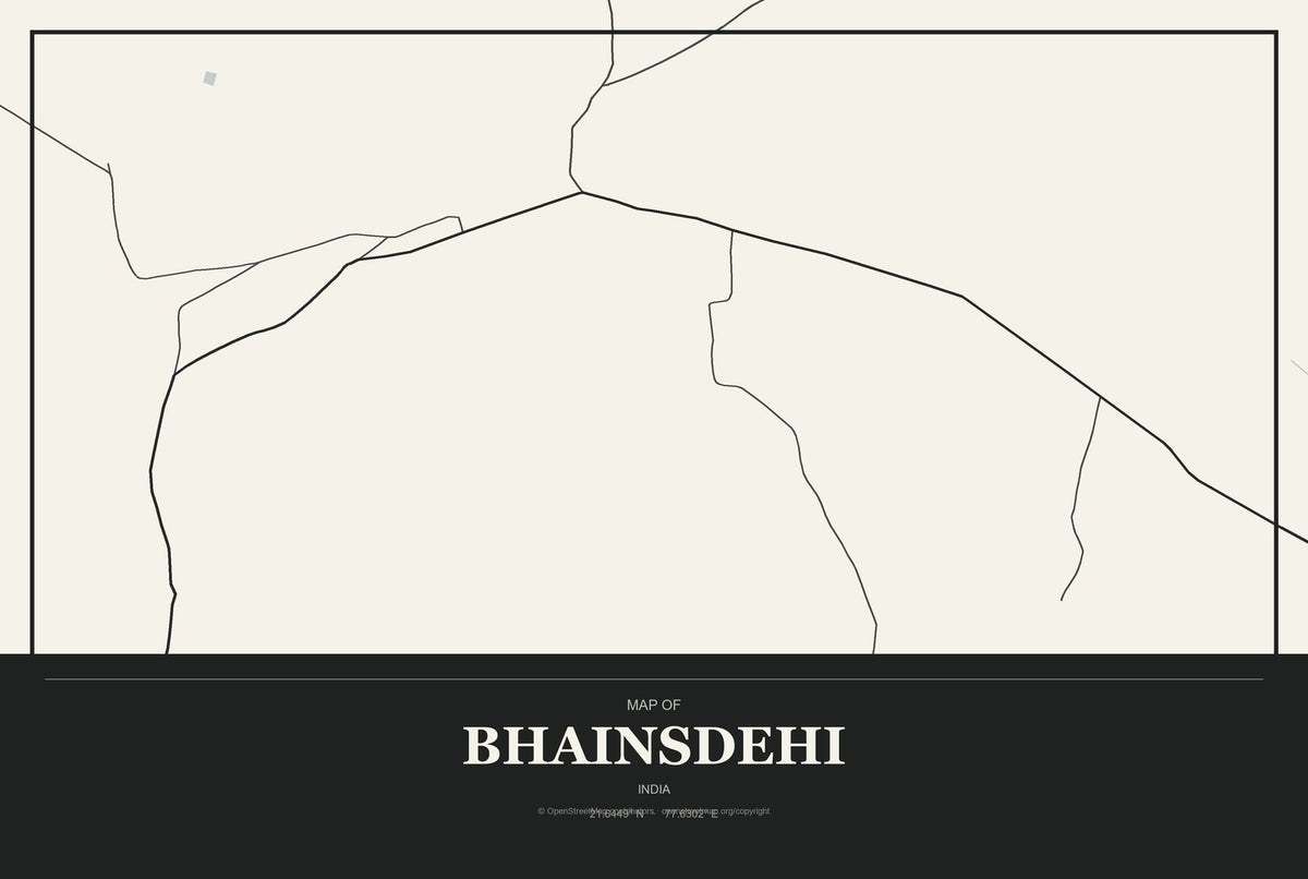 Bhainsdehi, India City Map Aluminum Sign in Museum Plaque style
