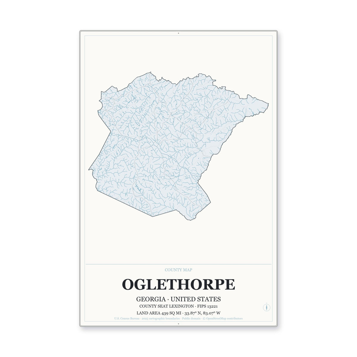 Oglethorpe County, Georgia Map Aluminum Sign in Gallery Air style