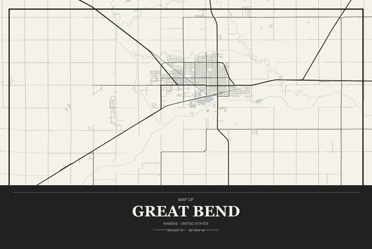 Great Bend, Kansas City Map Aluminum Sign in Museum Plaque style