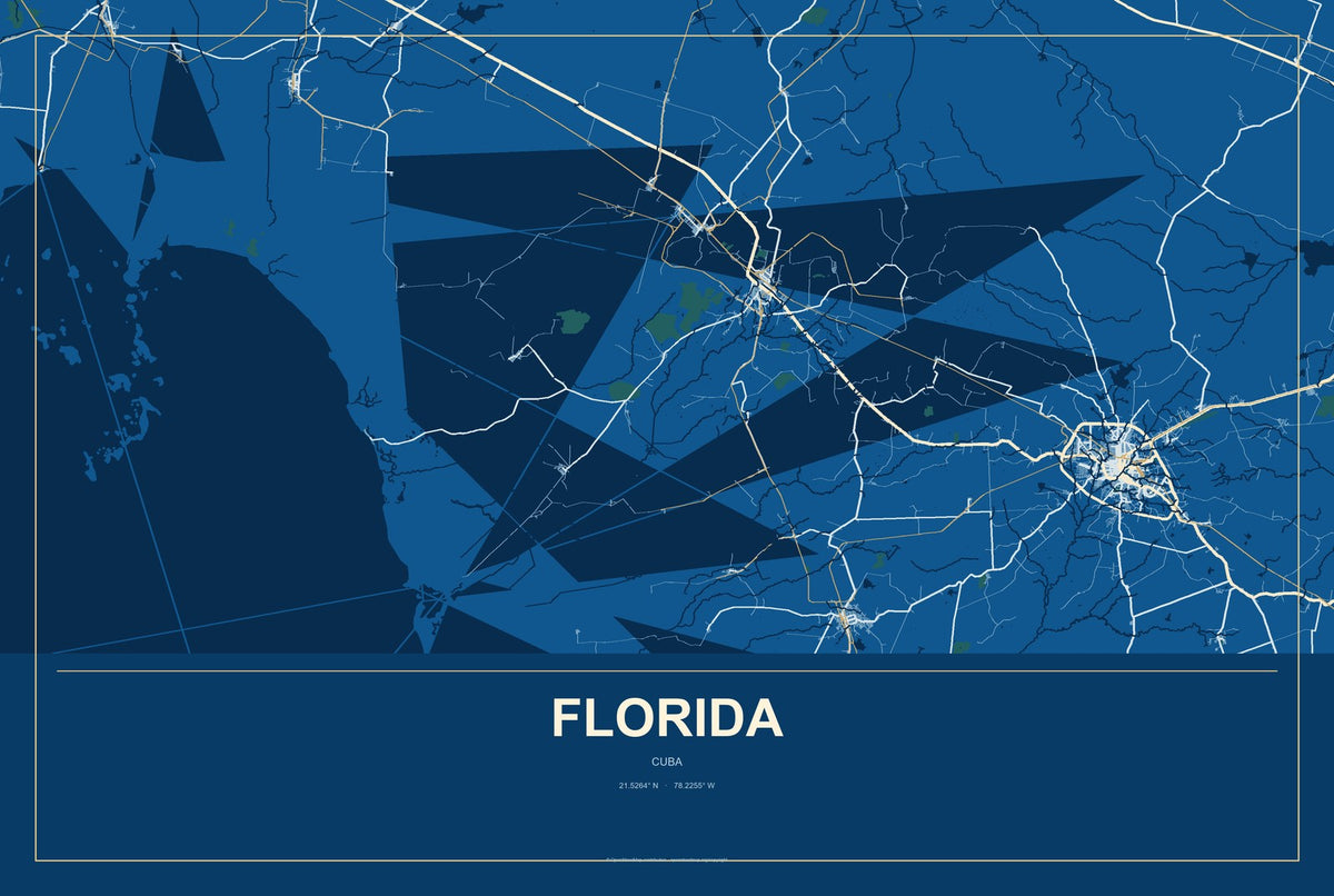 Florida, Cuba City Map Aluminum Sign in Harbor Cobalt style