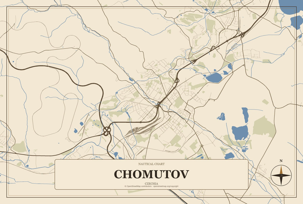 Chomutov, Czechia City Map Aluminum Sign in Heritage Nautical style