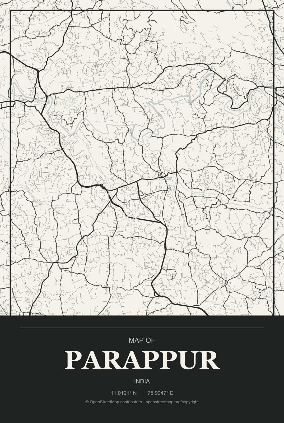 Parappur, India City Map Aluminum Sign in Museum Plaque style