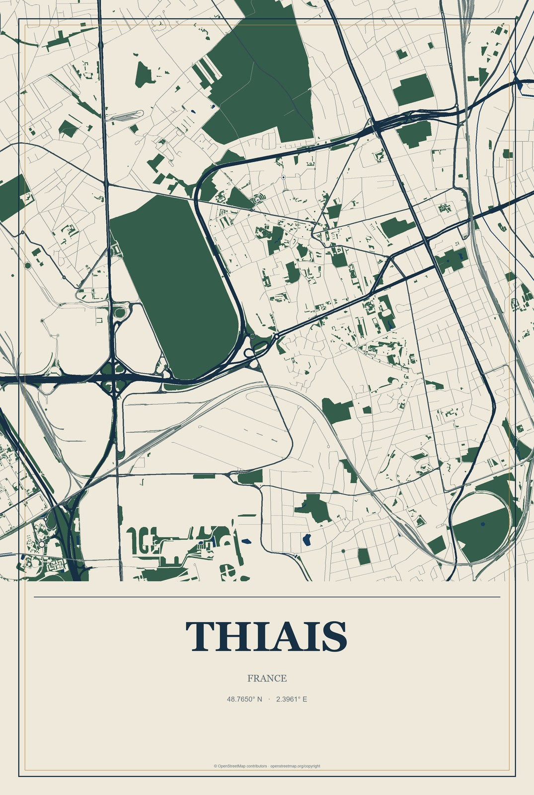 Thiais, France City Map Aluminum Sign in Coastal Cutout style