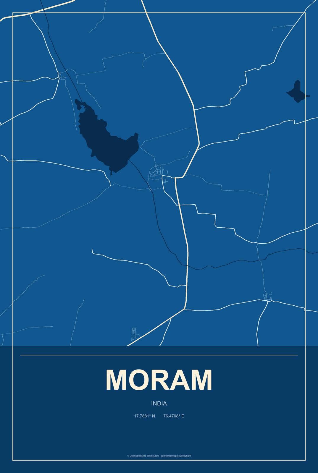 Moram, India City Map Aluminum Sign in Harbor Cobalt style
