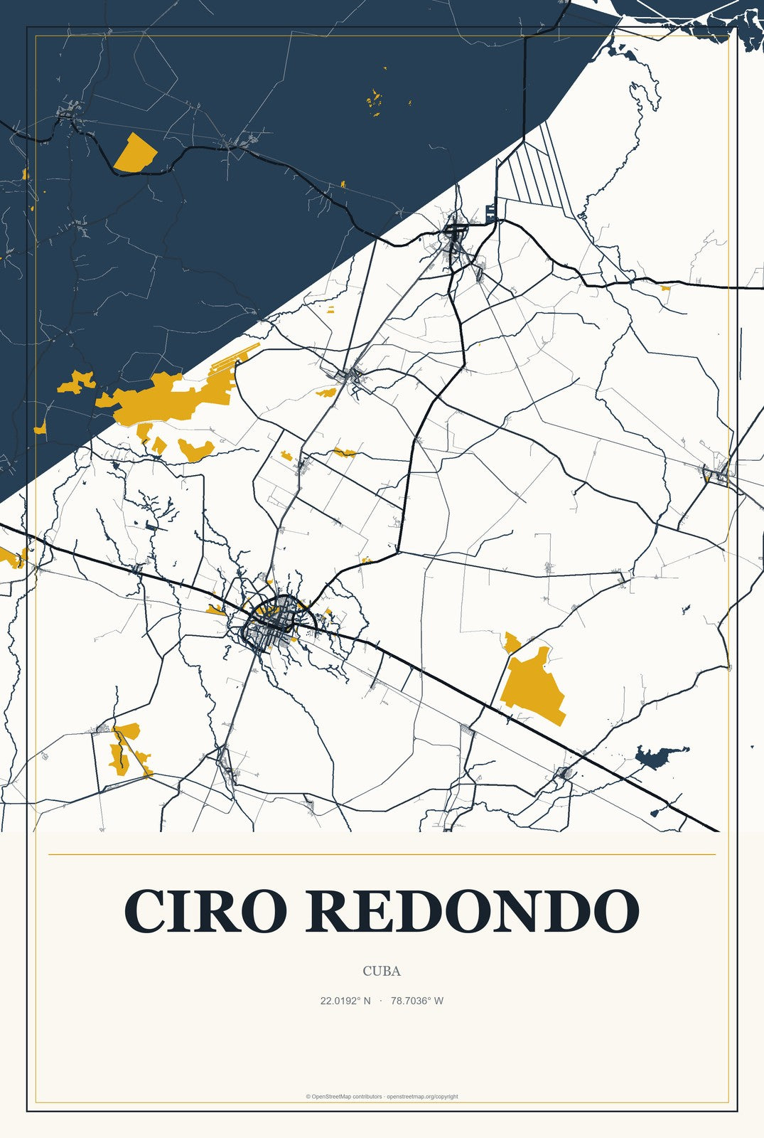 Ciro Redondo, Cuba City Map Aluminum Sign in Citrine Modern style
