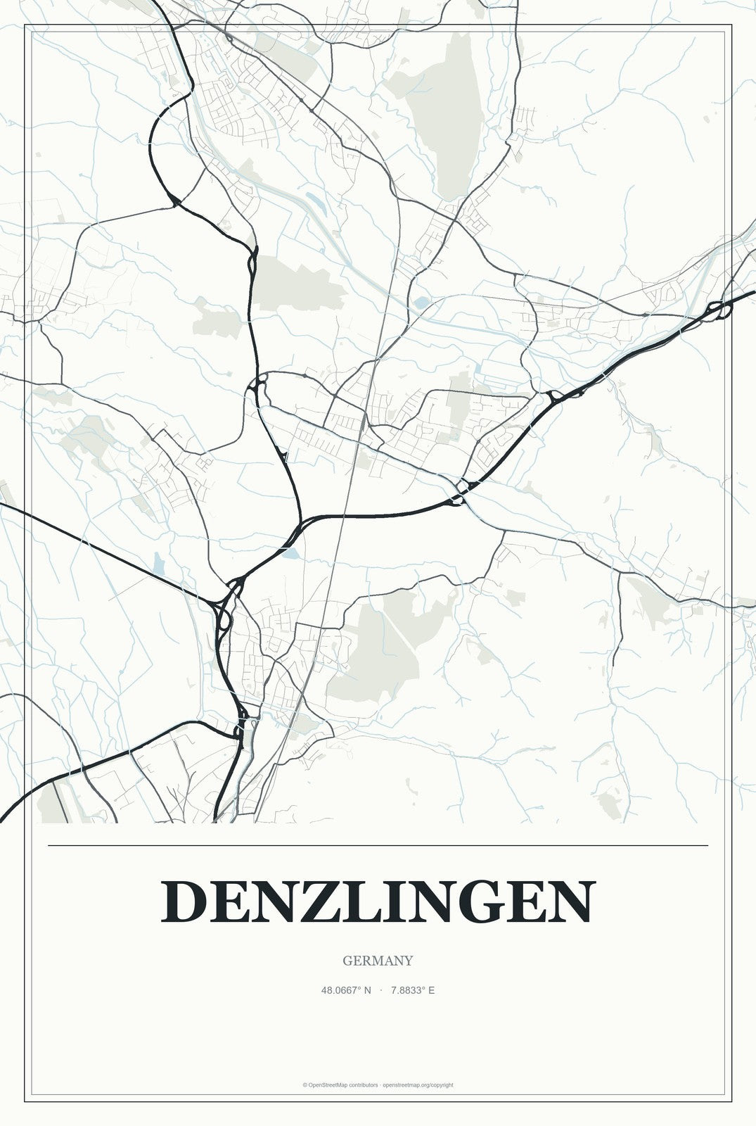 Denzlingen, Germany City Map Aluminum Sign in Gallery Air style