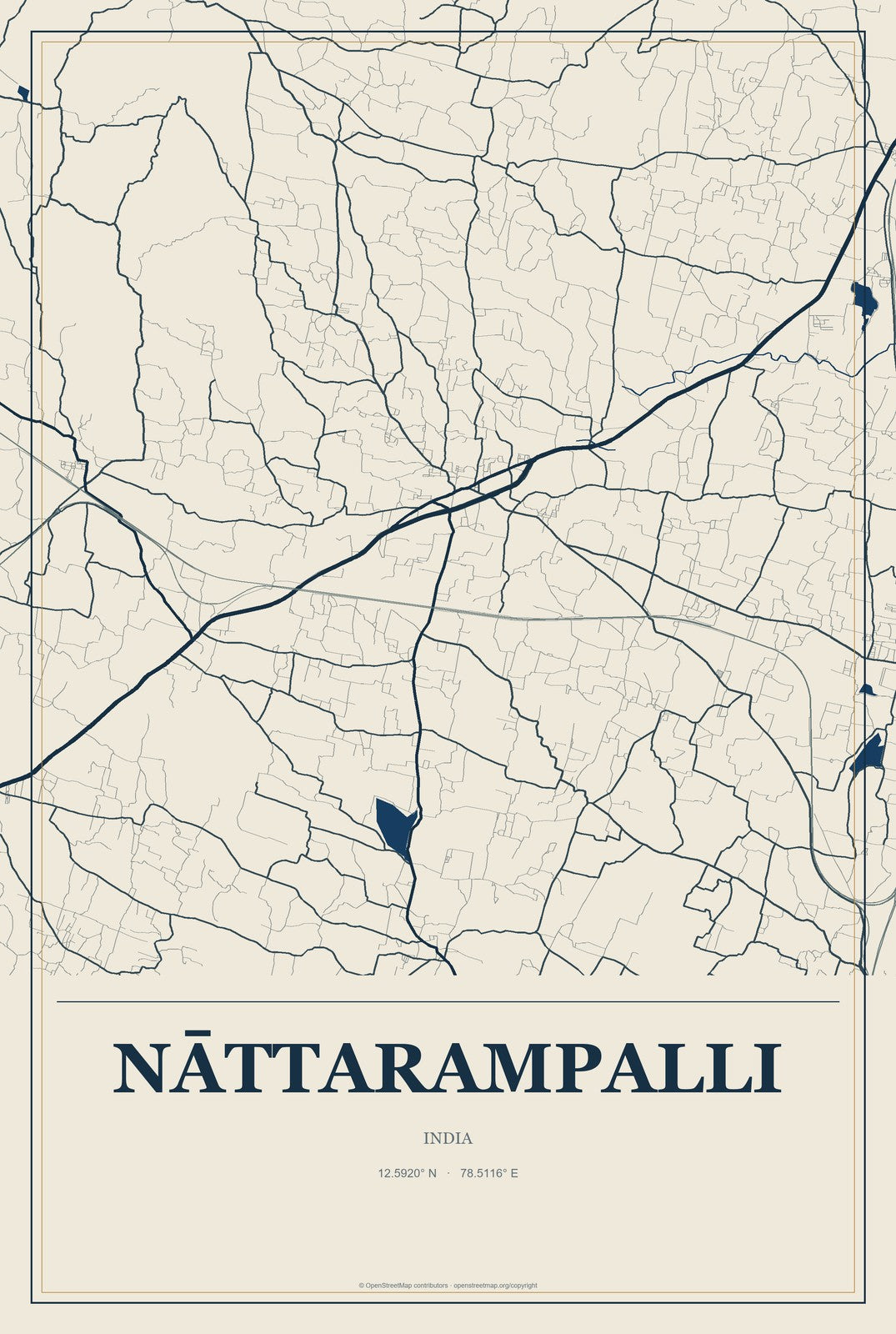 Nāttarampalli, India City Map Aluminum Sign in Coastal Cutout style