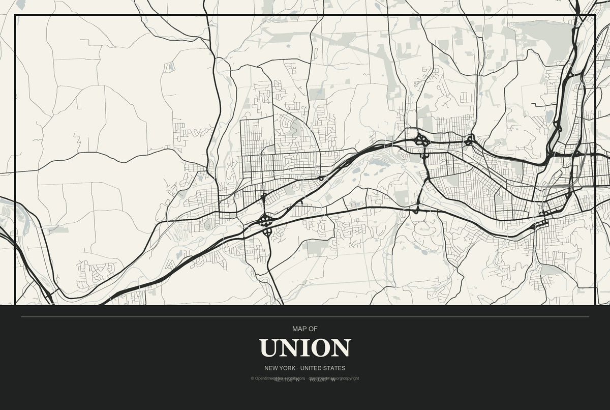 Union, New York City Map Aluminum Sign in Museum Plaque style