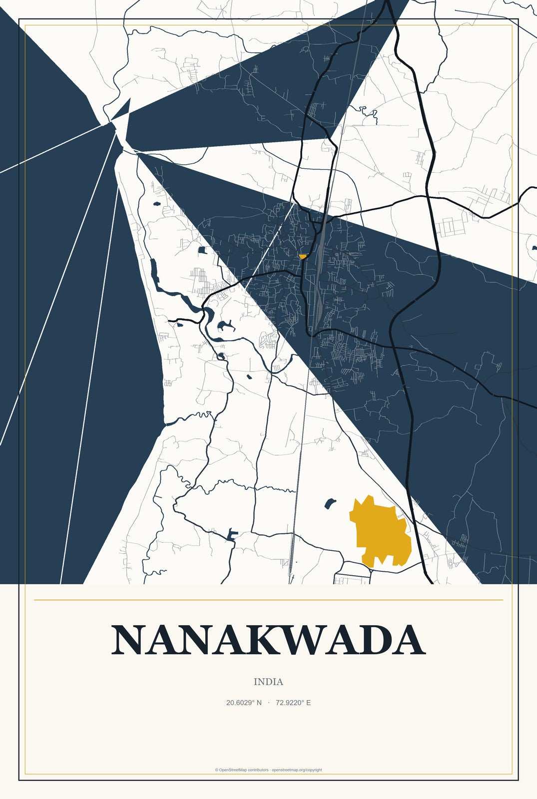 Nanakwada, India City Map Aluminum Sign in Citrine Modern style