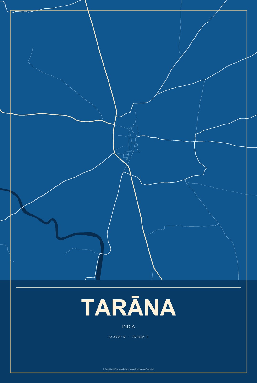 Tarāna, India City Map Aluminum Sign in Harbor Cobalt style