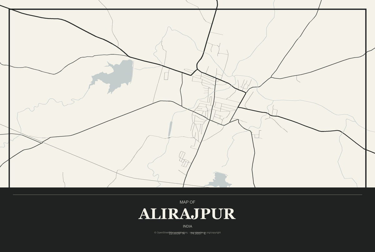 Alirajpur, India City Map Aluminum Sign in Museum Plaque style