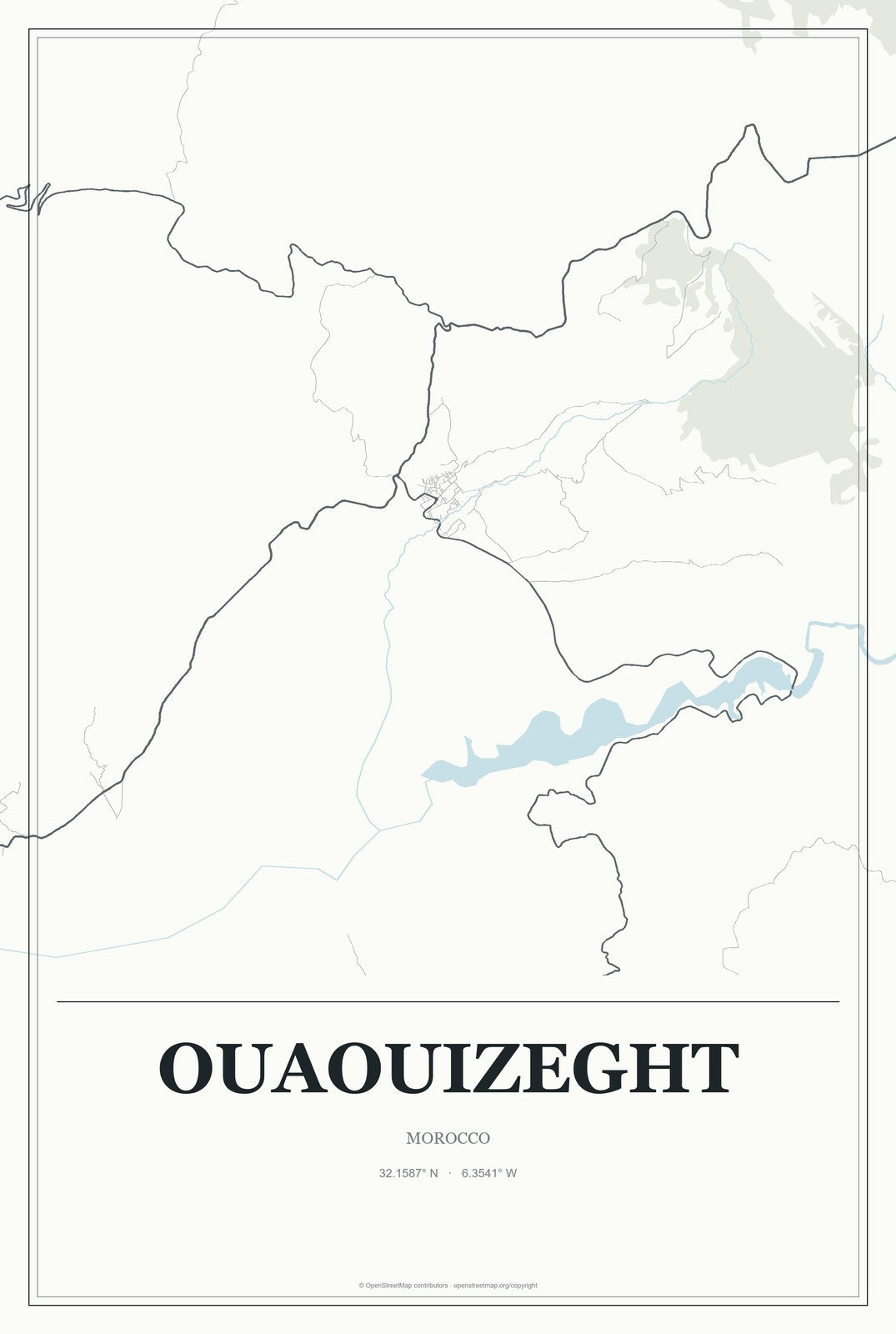 Ouaouizeght, Morocco City Map Aluminum Sign in Gallery Air style