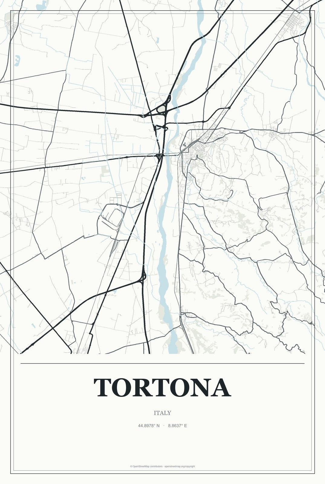 Tortona, Italy City Map Aluminum Sign in Gallery Air style