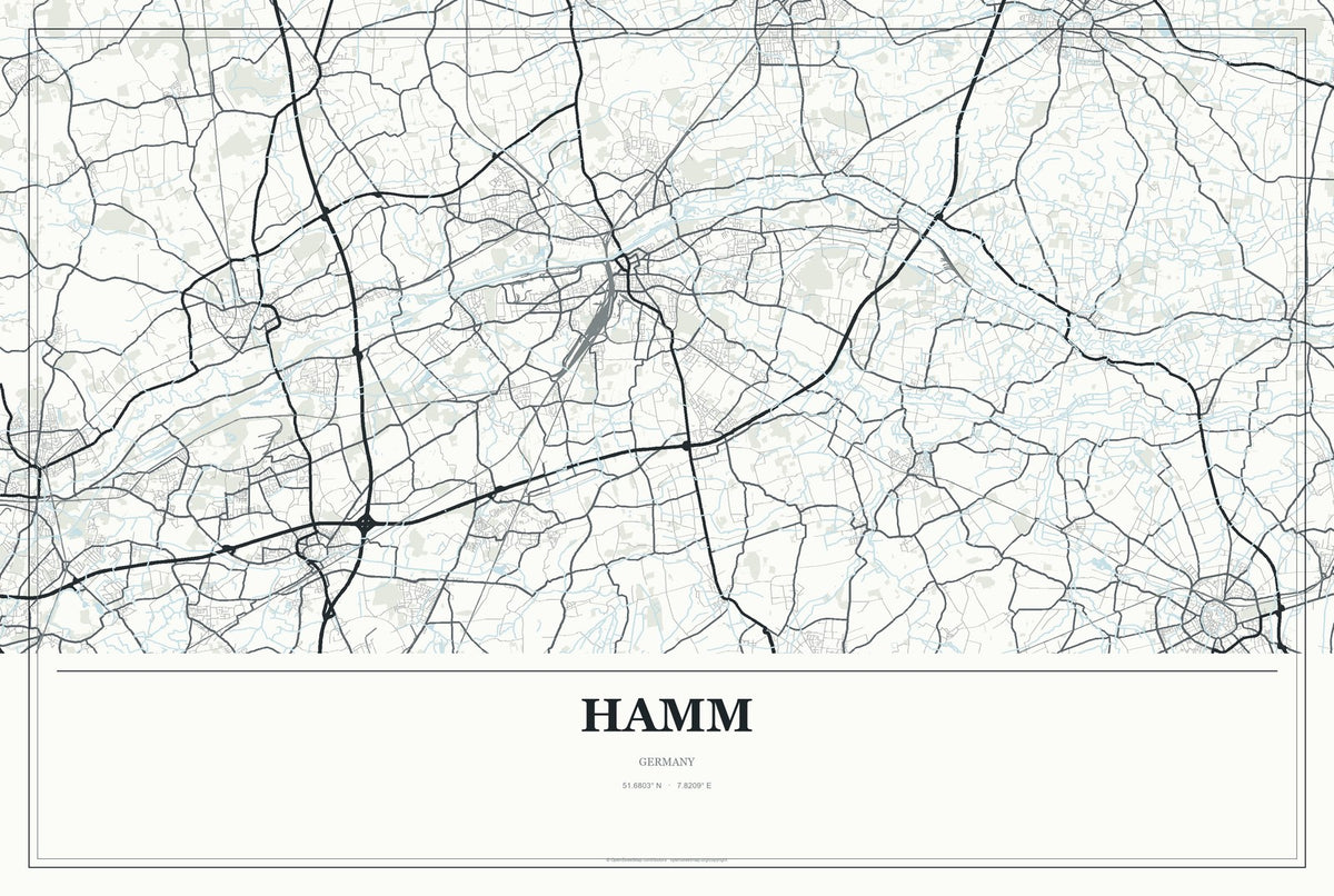 Hamm, Germany City Map Aluminum Sign in Gallery Air style