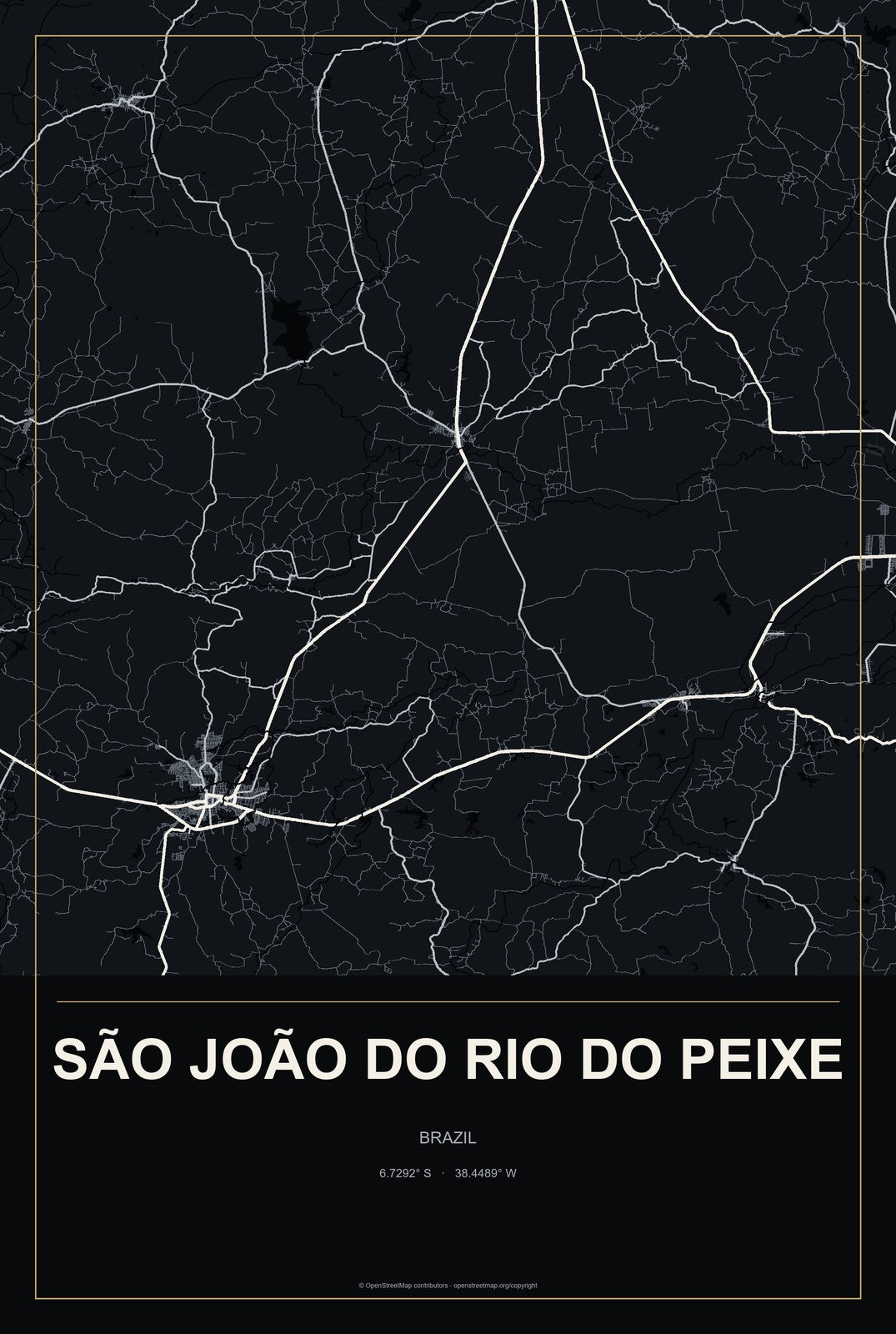 São João do Rio do Peixe, Brazil City Map Aluminum Sign in Metropolitan Noir style
