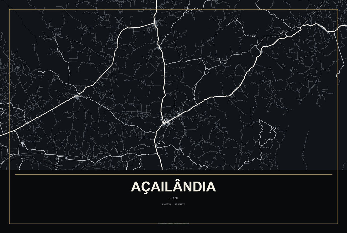 Açailândia, Brazil City Map Aluminum Sign in Metropolitan Noir style