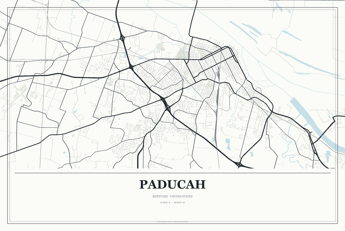 Paducah, Kentucky City Map Aluminum Sign in Gallery Air style