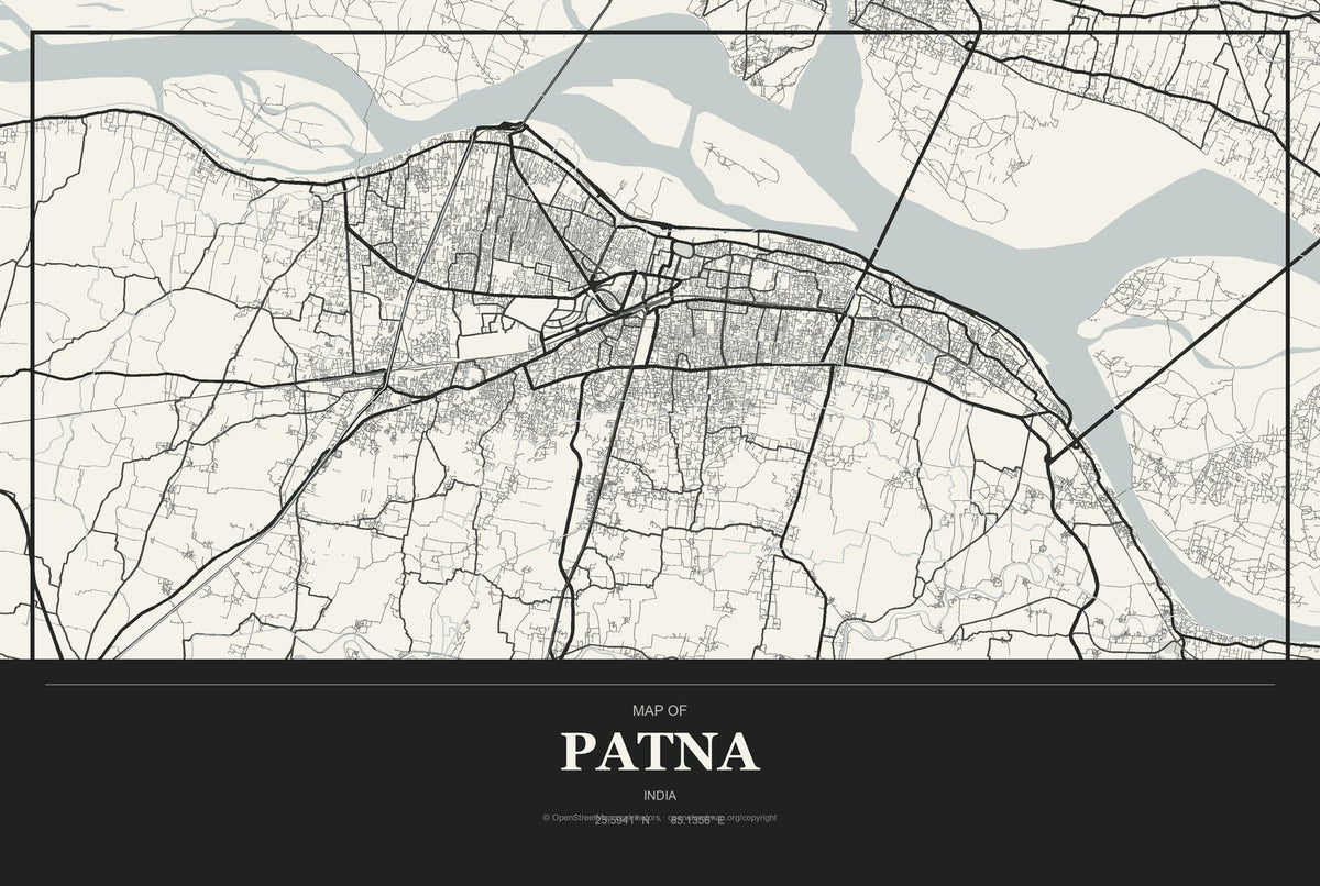 Patna, India City Map Aluminum Sign in Museum Plaque style