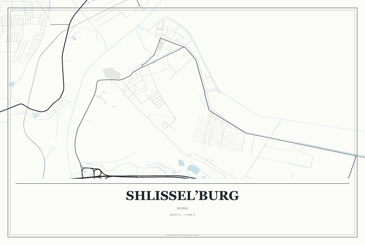 Shlissel’burg, Russia City Map Aluminum Sign in Gallery Air style