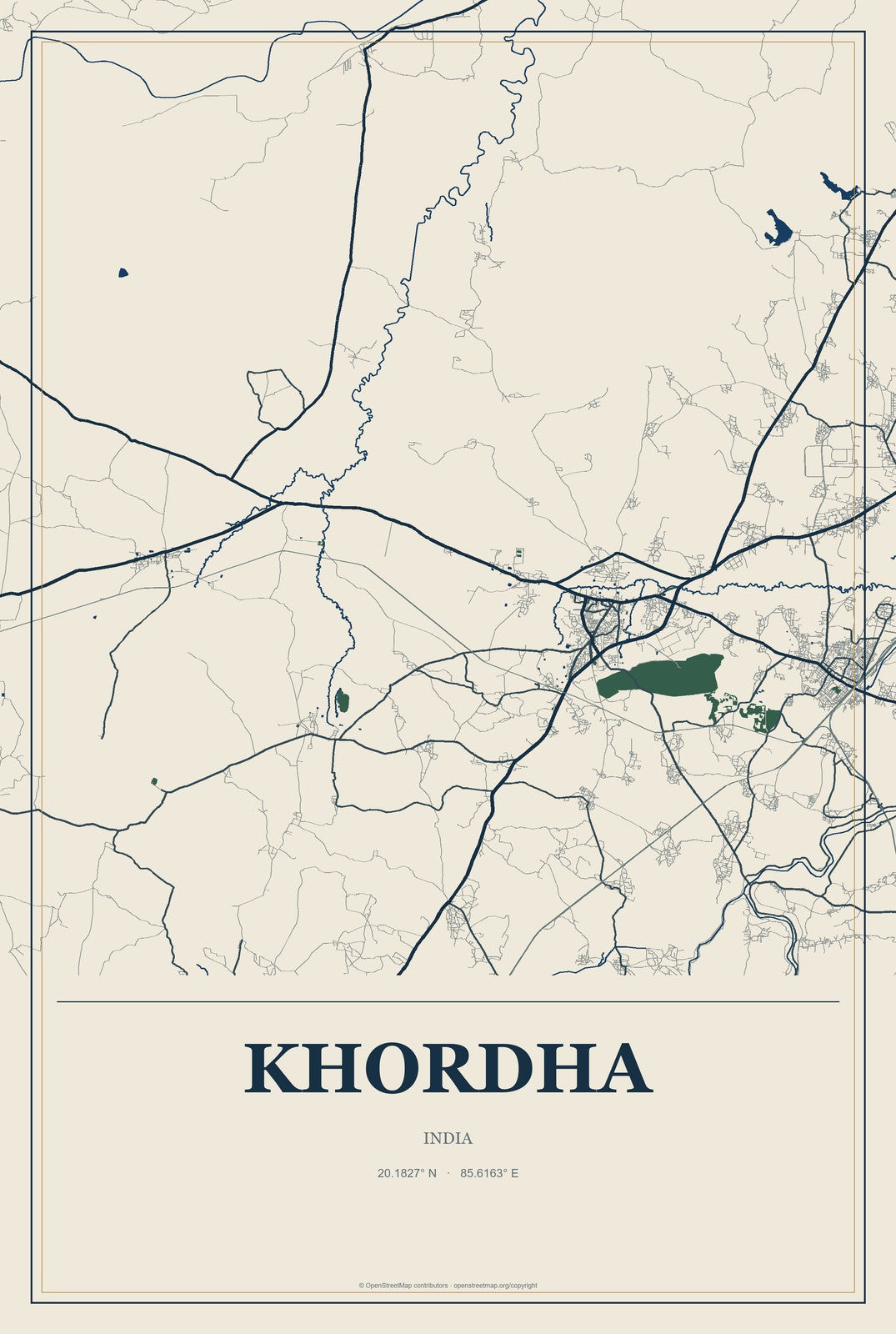 Khordha, India City Map Aluminum Sign in Coastal Cutout style