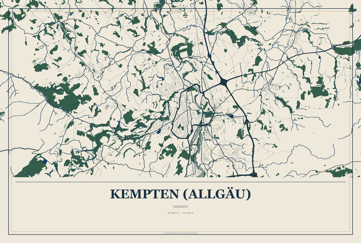 Kempten (Allgäu), Germany City Map Aluminum Sign in Coastal Cutout style