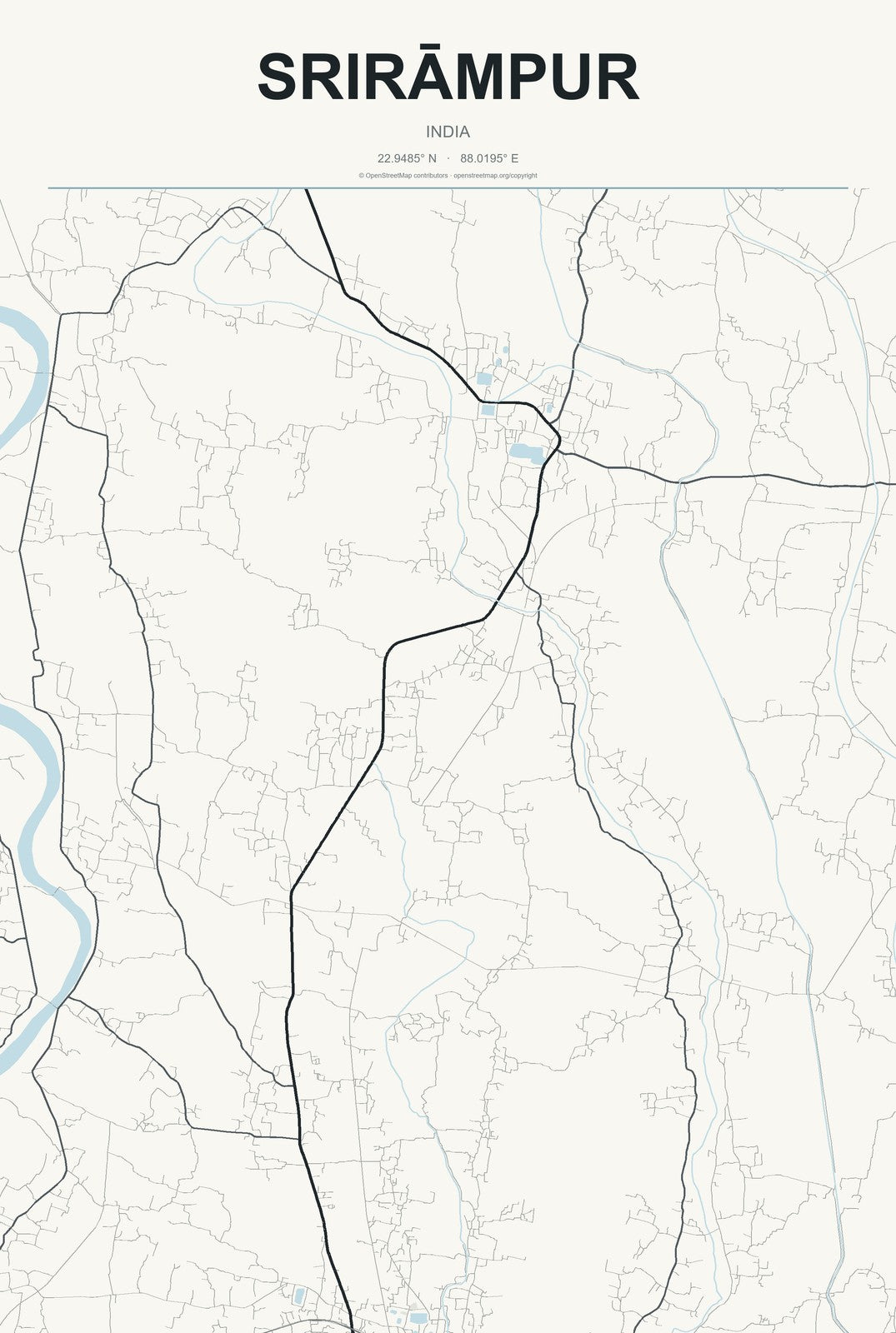 Srirāmpur, India City Map Aluminum Sign in Headline Atlas style