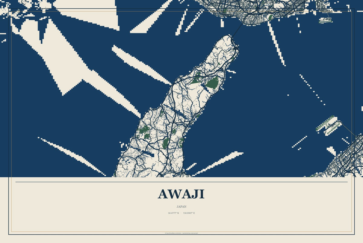Awaji, Japan City Map Aluminum Sign in Coastal Cutout style