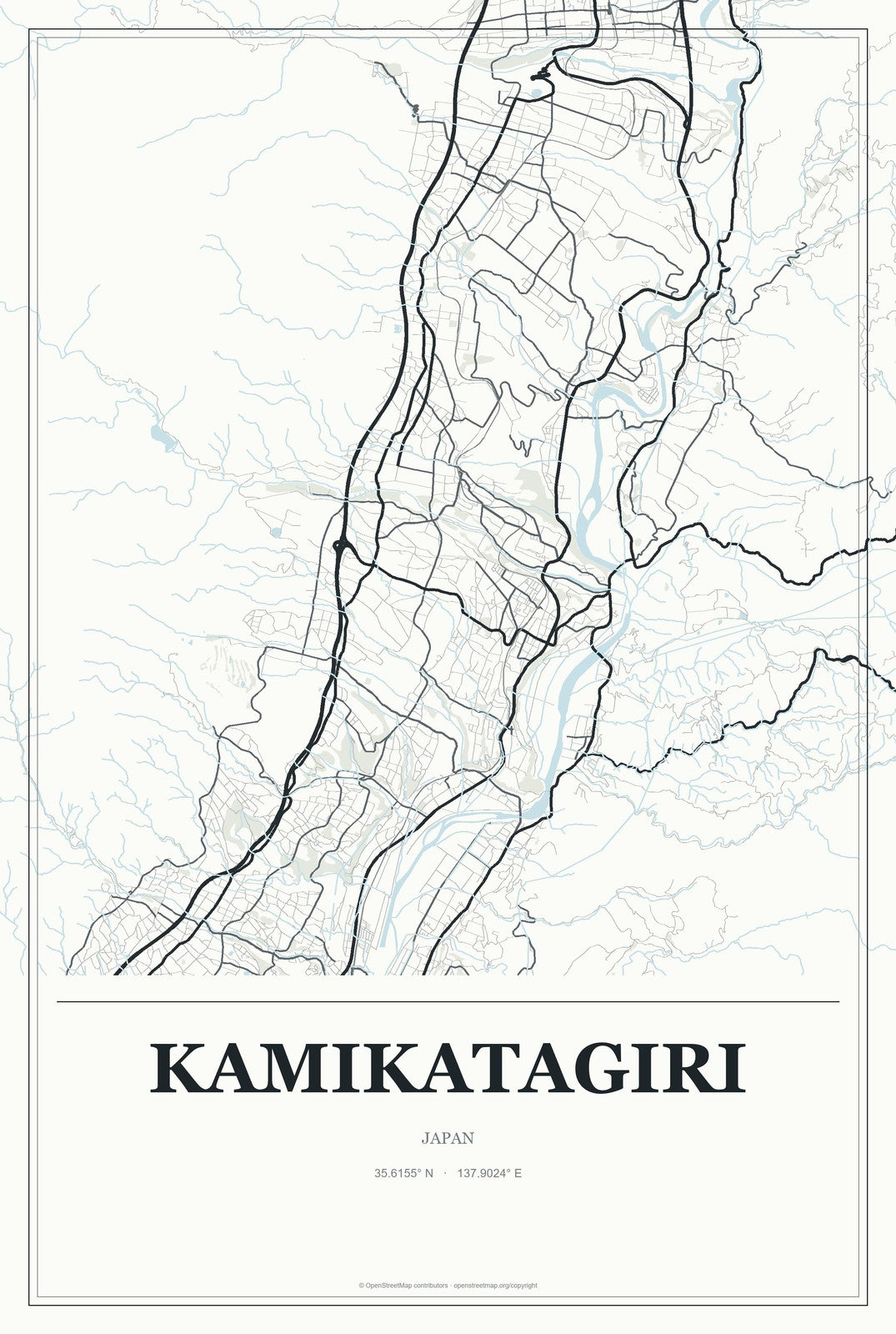 Kamikatagiri, Japan City Map Aluminum Sign in Gallery Air style