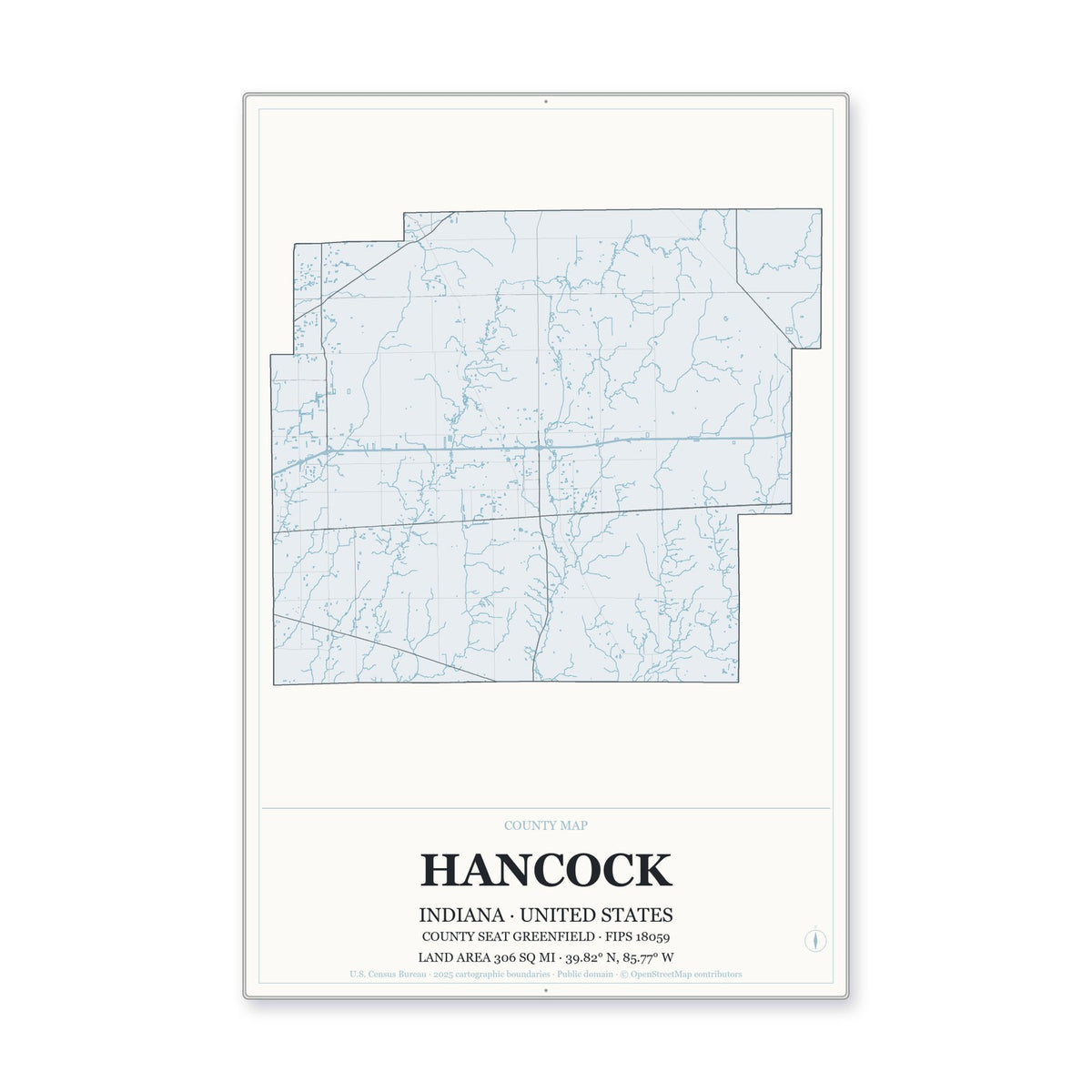 Hancock County, Indiana Map Aluminum Sign in Gallery Air style