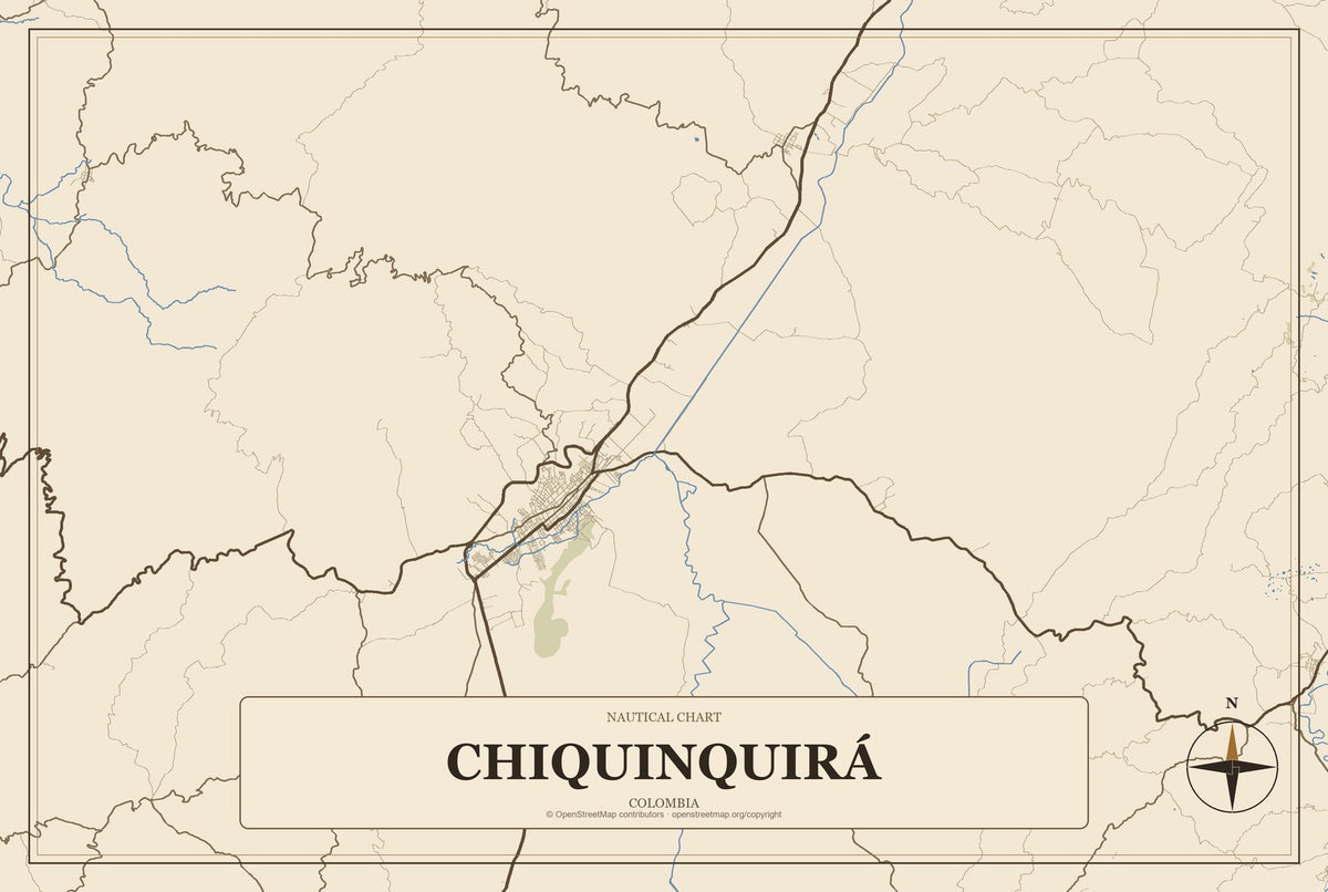 Chiquinquirá, Colombia City Map Aluminum Sign in Heritage Nautical style