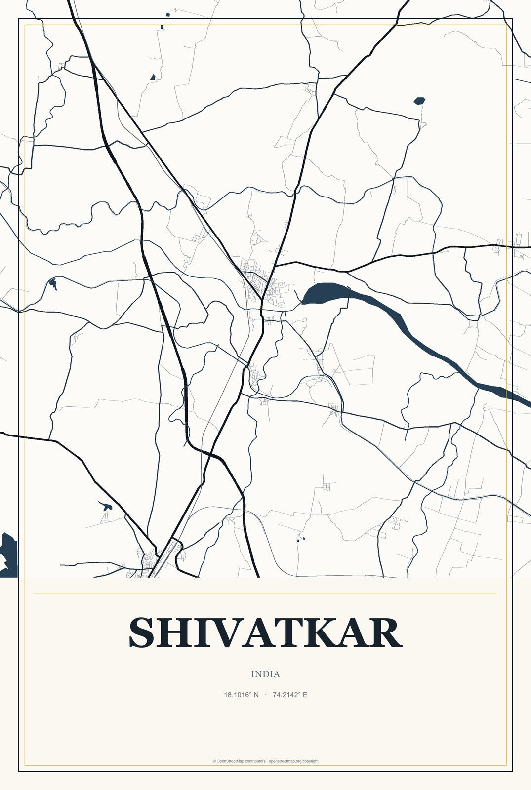 Shivatkar, India City Map Aluminum Sign in Citrine Modern style