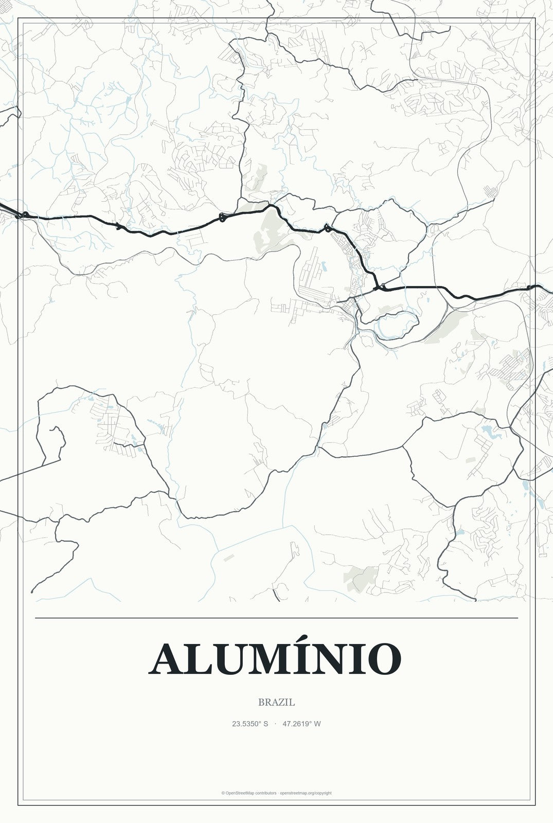 Alumínio, Brazil City Map Aluminum Sign in Gallery Air style