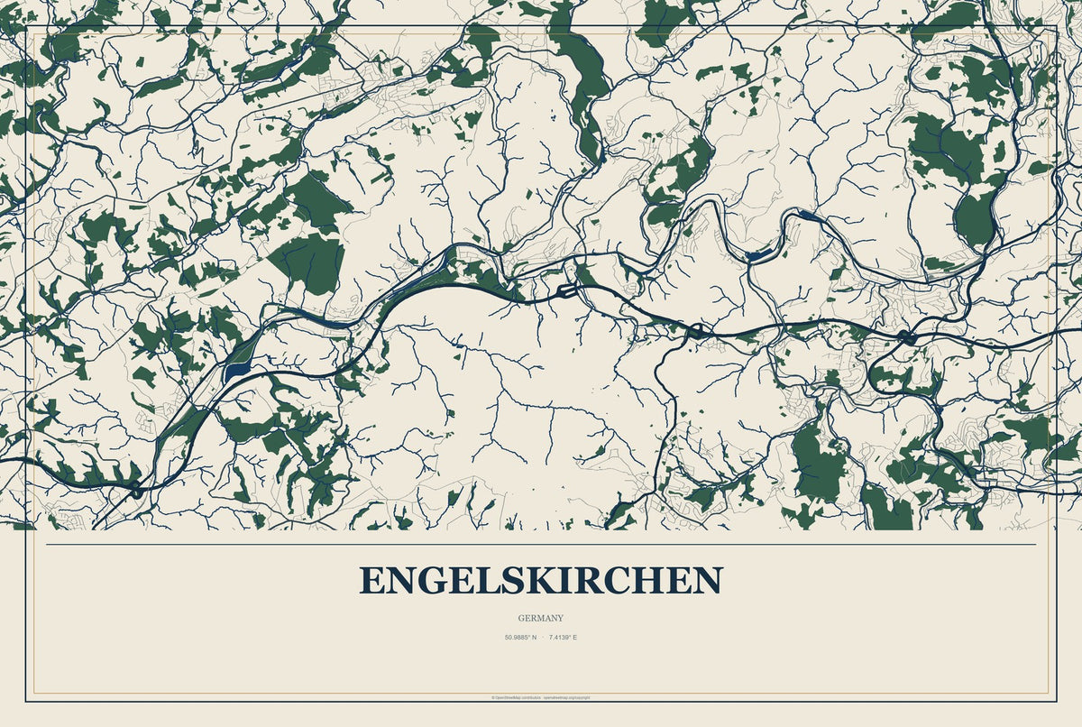 Engelskirchen, Germany City Map Aluminum Sign in Coastal Cutout style