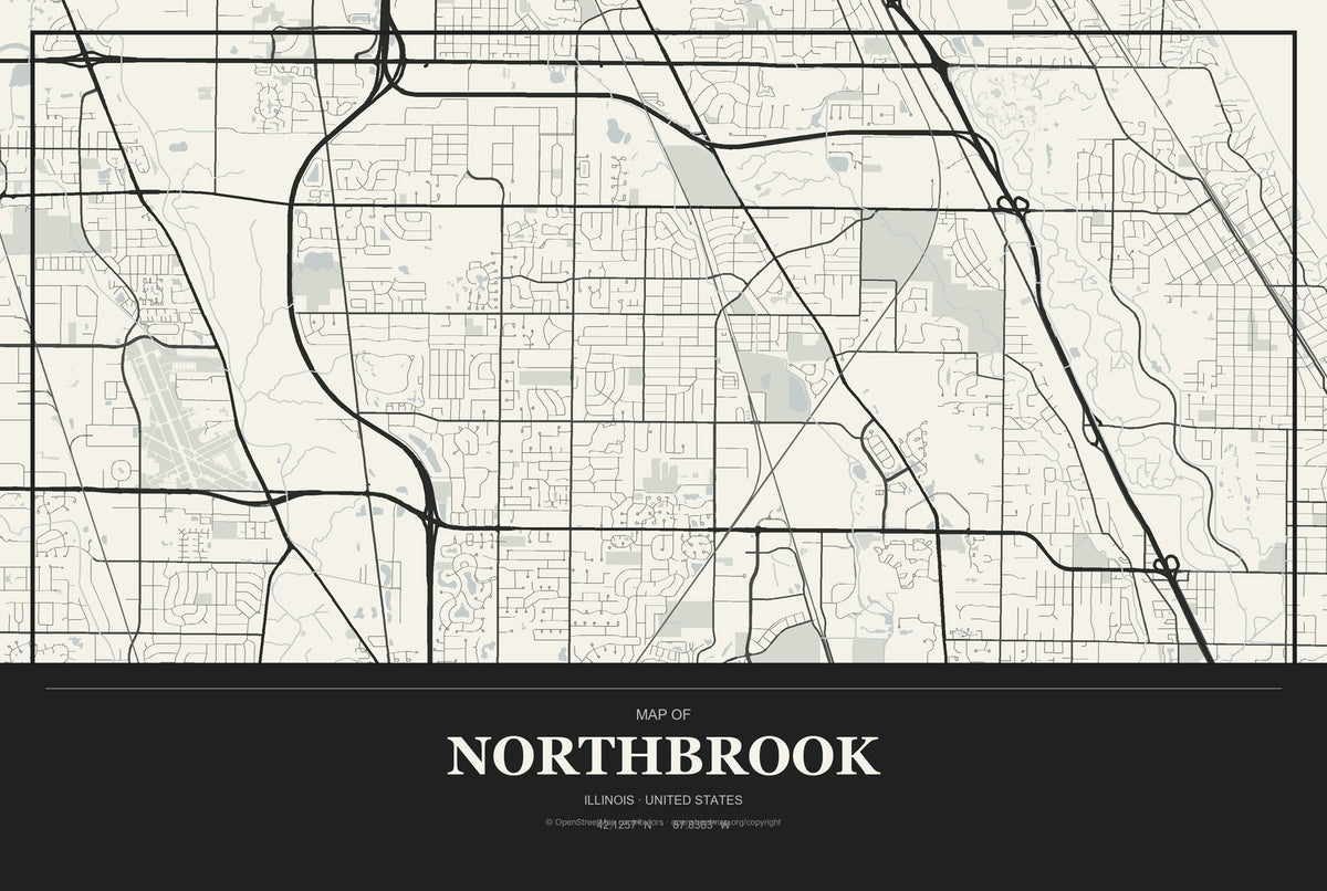 Northbrook, Illinois City Map Aluminum Sign in Museum Plaque style