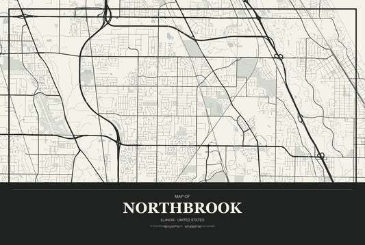 Northbrook, Illinois City Map Aluminum Sign in Museum Plaque style
