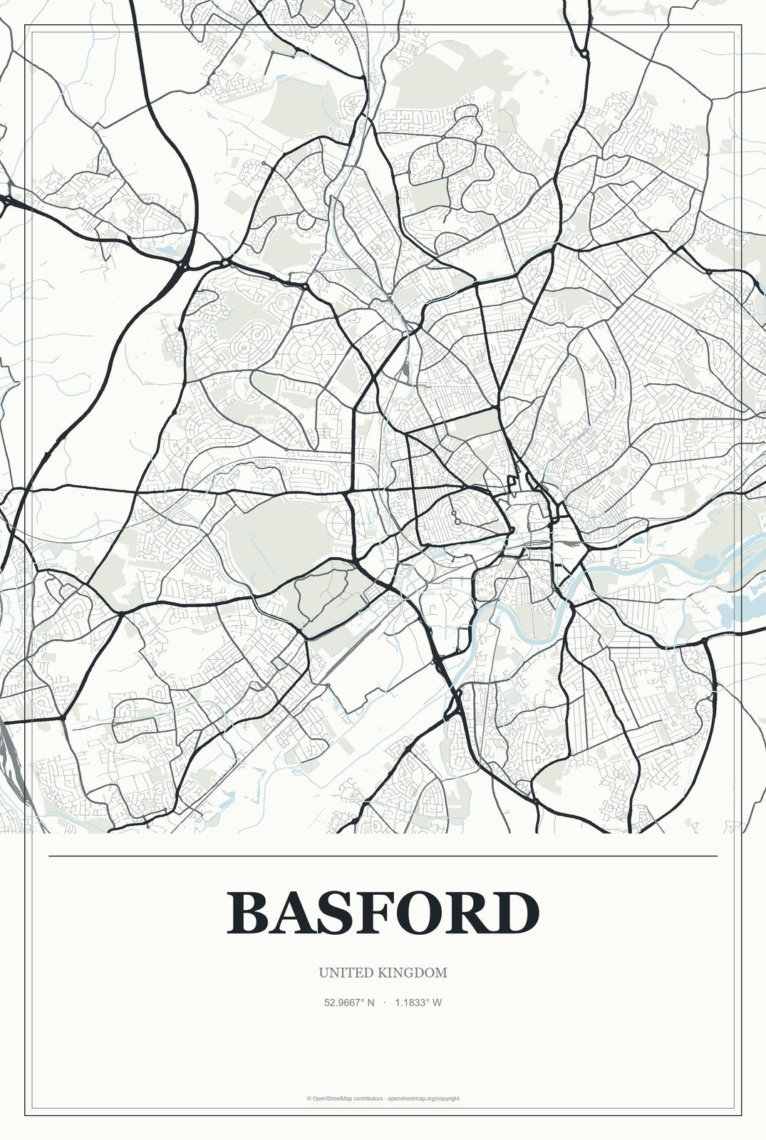 Basford, United Kingdom City Map Aluminum Sign in Gallery Air style
