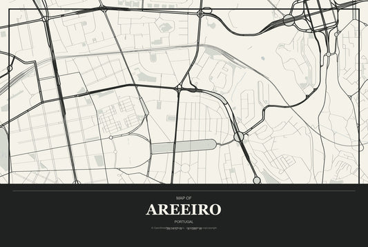 Areeiro, Portugal City Map Aluminum Sign in Museum Plaque style