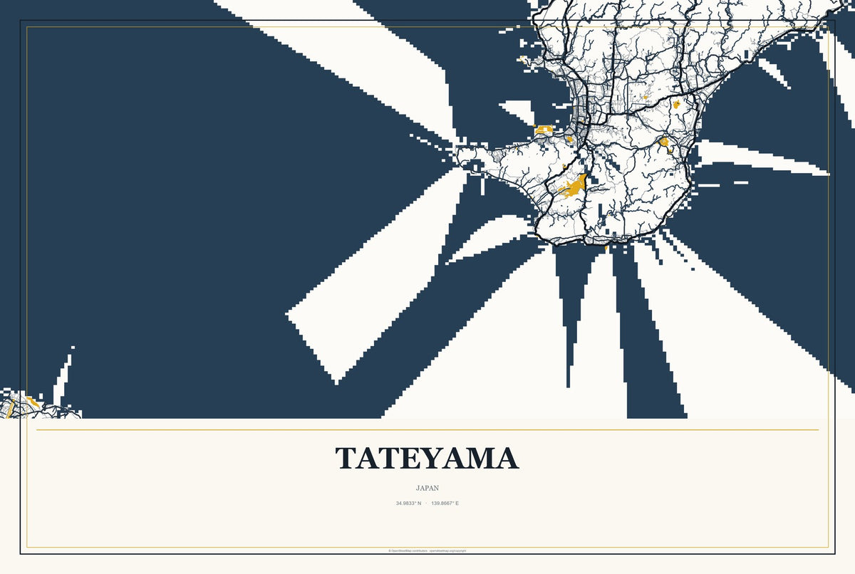 Tateyama, Japan City Map Aluminum Sign in Citrine Modern style