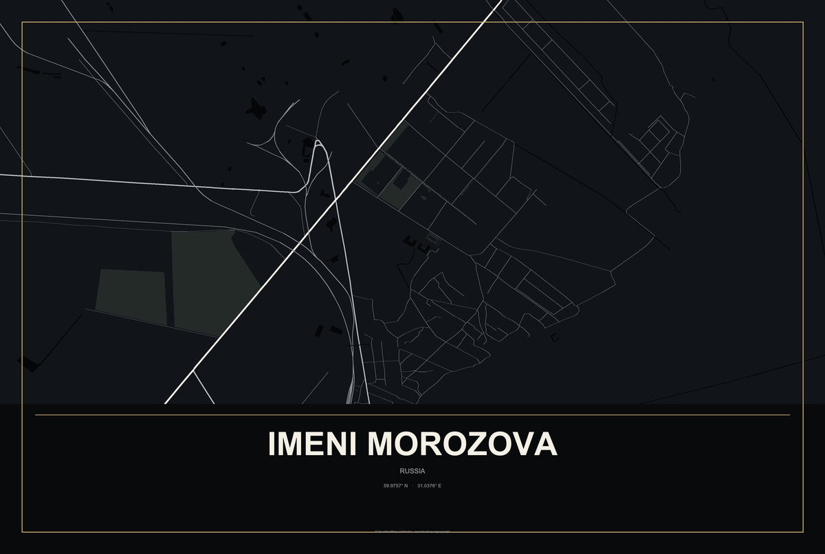 Imeni Morozova, Russia City Map Aluminum Sign in Metropolitan Noir style